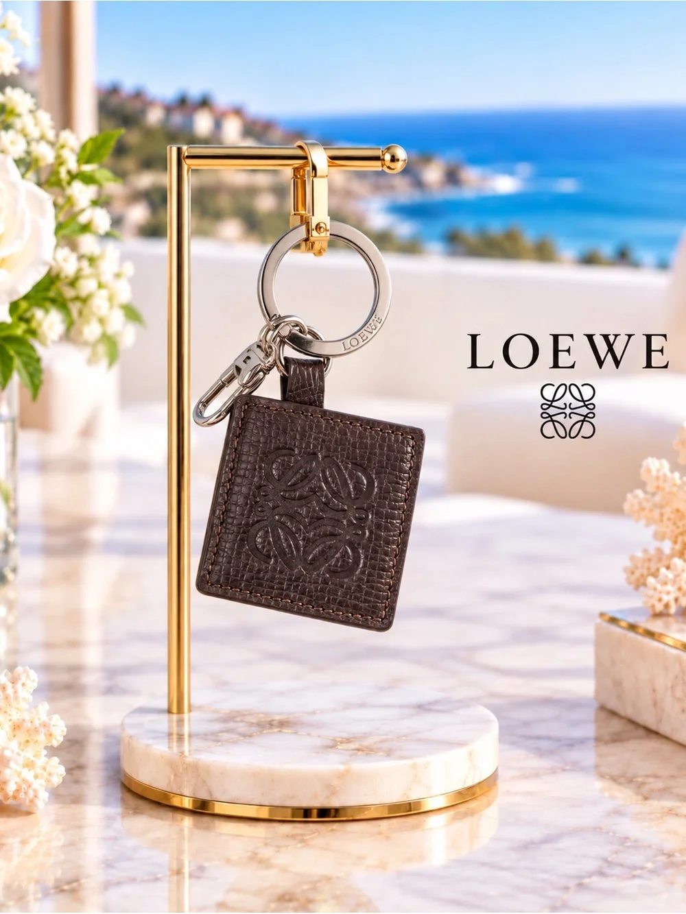 Loewe Dark Brown Leather Keyring/Keychain